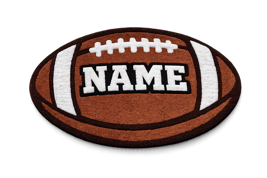 Personalized Football Tufted Rug – Custom Name Football Rug – Handmade Sports Rug – Kids Room, Nursery & Game Room Decor