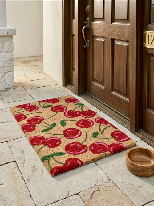 Cherry Coconut Coir Rug | Aesthetic Outdoor Doormat | Cute Summer Entryway Decor | Non-Slip Porch Mat