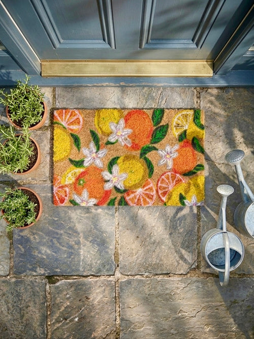 Citrus Coconut Coir Rug | Lemon & Orange Doormat | Summer Outdoor Entryway Decor | Non-Slip Porch Mat