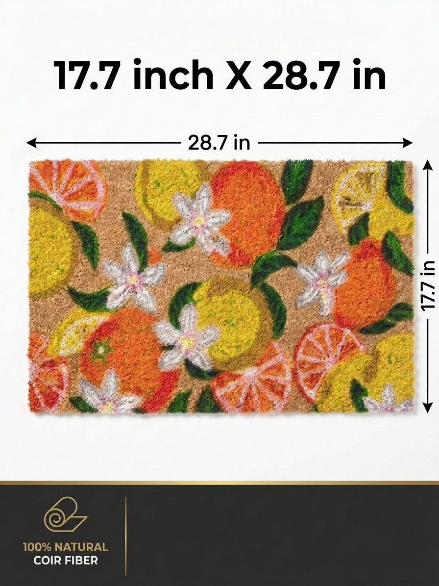 Citrus Coconut Coir Rug | Lemon & Orange Doormat | Summer Outdoor Entryway Decor | Non-Slip Porch Mat