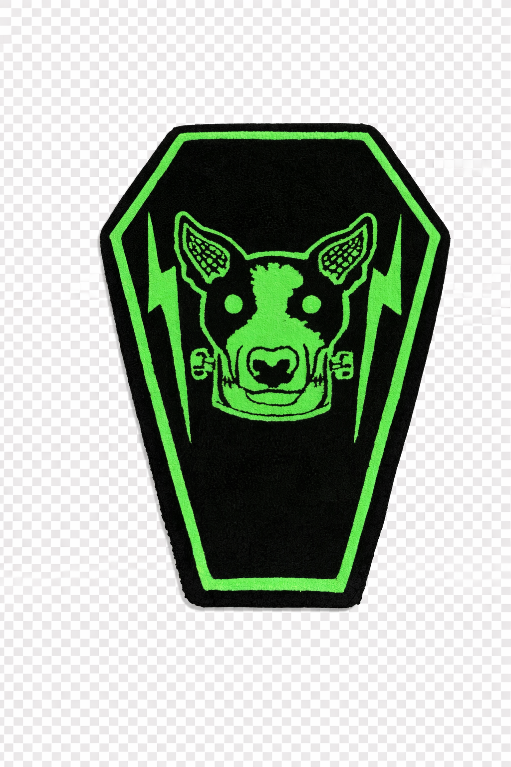 Frankenstein Dog Coffin Tufted Rug – Gothic Neon Rug | Horror Room Decor | Handmade Coffin Shaped Rug | Spooky Alternative Home Decor