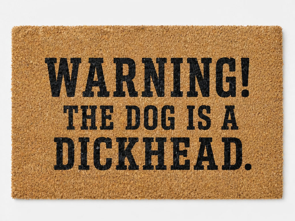 Warning! The dog is A D**khead rug