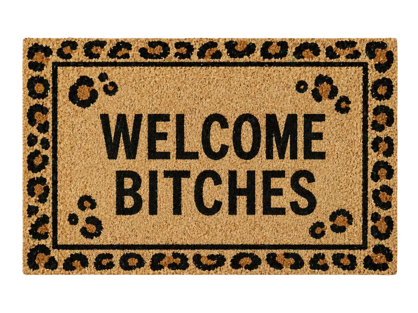 Welcome Bitches Doormat Funny Coir Welcome Mat, Leopard Print Door Mat, Sarcastic Entry Rug, Housewarming Gift, Bold Home Decor