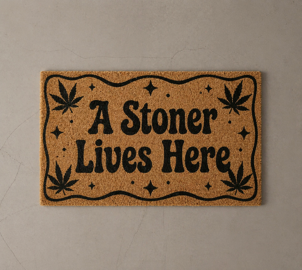 Stoner Welcome Mat A Stoner Lives Here Funny Door Mat, Cannabis Leaf Doormat, Coir Entry Rug, Novelty Housewarming Gift