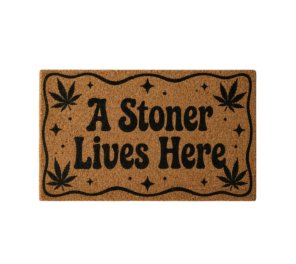 Stoner Welcome Mat A Stoner Lives Here Funny Door Mat, Cannabis Leaf Doormat, Coir Entry Rug, Novelty Housewarming Gift