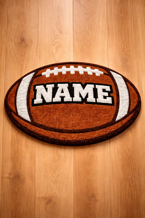Personalized Football Tufted Rug – Custom Name Football Rug – Handmade Sports Rug – Kids Room, Nursery & Game Room Decor