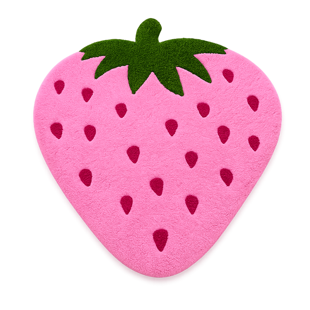 Pink Strawberry Tufted Rug – Handmade Aesthetic Strawberry Rug for Bedroom, Cute Strawberry Room Decor, Soft Plush Floor Rug