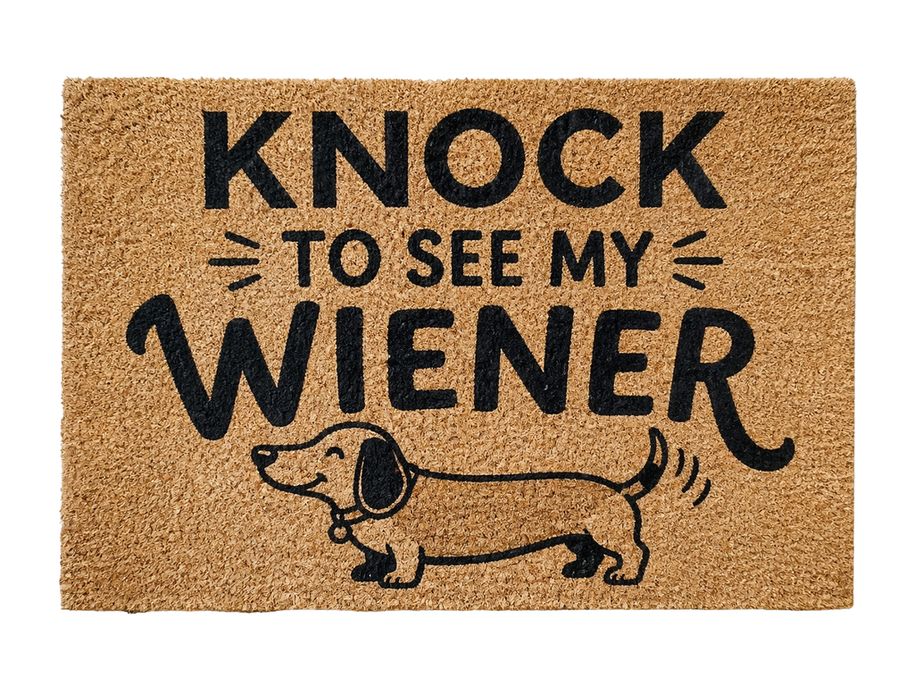 Funny Dog Doormat Knock to See My Wiener Dachshund Welcome Mat, Pet Lover Door Mat, Coir Entry Rug, Humorous Housewarming Gift