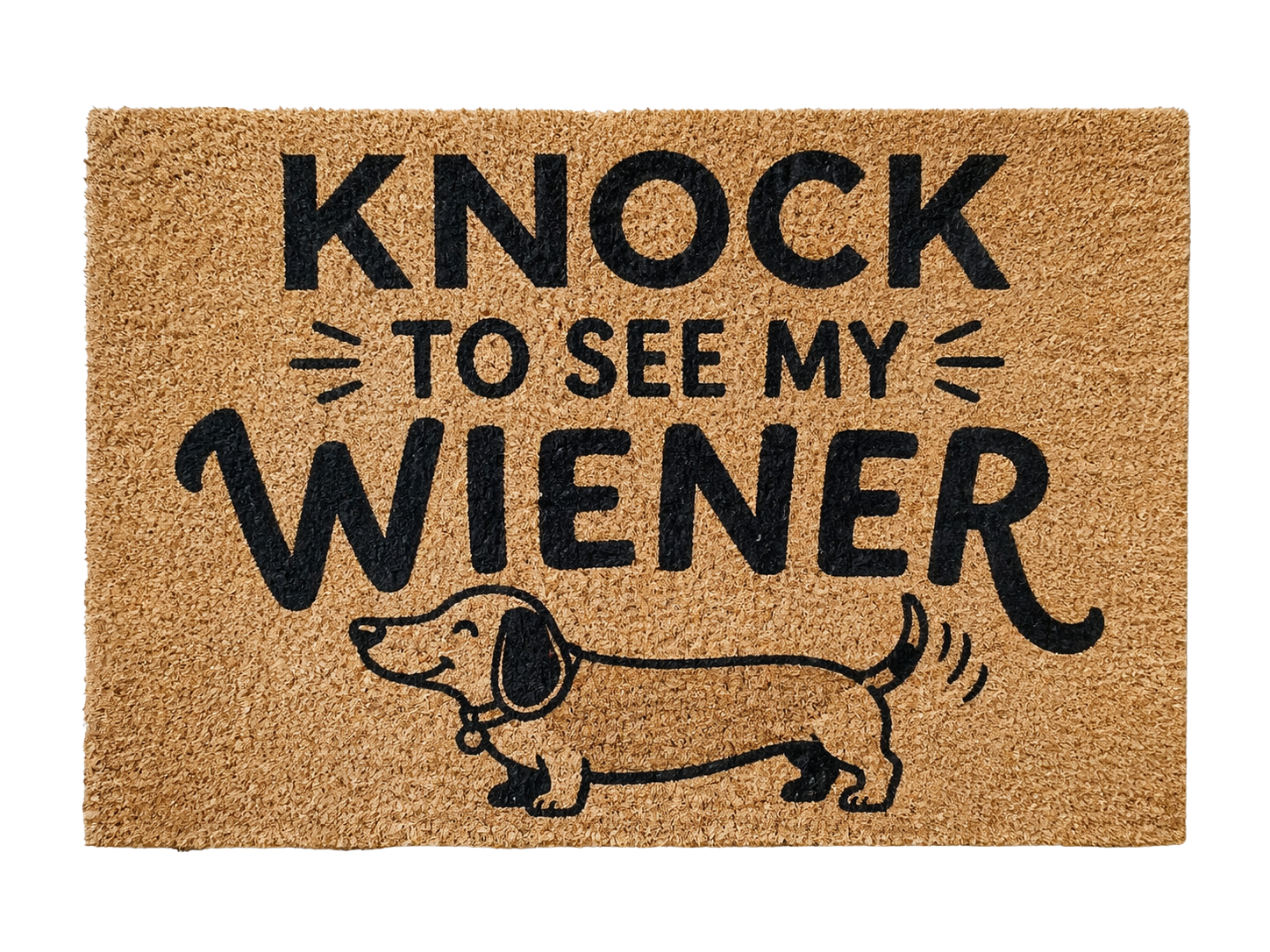 Funny Dog Doormat Knock to See My Wiener Dachshund Welcome Mat, Pet Lover Door Mat, Coir Entry Rug, Humorous Housewarming Gift