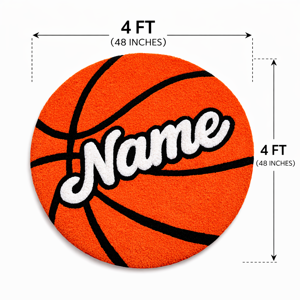 Personalized Basketball Rug with Name – Handmade Tufted Basketball Rug for Kids & Sports Lovers