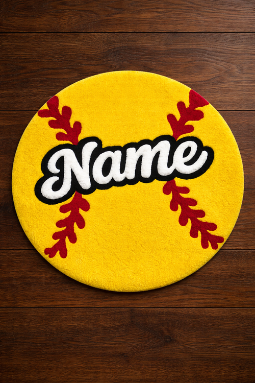 Personalized Softball Tufted Rug – Custom Name Softball Rug – Handmade Softball Room Decor for Girls & Kids