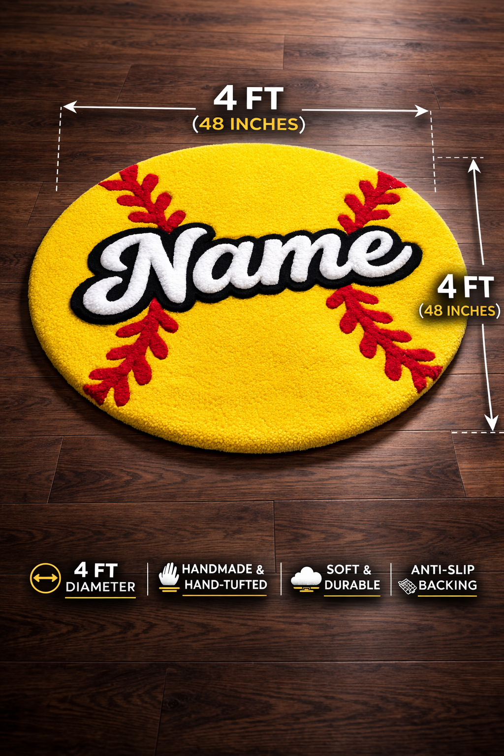 Personalized Softball Tufted Rug – Custom Name Softball Rug – Handmade Softball Room Decor for Girls & Kids