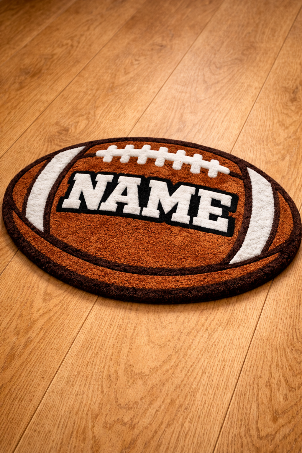 Personalized Football Tufted Rug – Custom Name Football Rug – Handmade Sports Rug – Kids Room, Nursery & Game Room Decor
