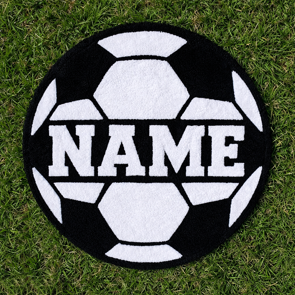 Personalized Soccer Ball Tufted Rug – Custom Name Soccer Rug | Handmade Sports Room Decor | Kids Soccer Bedroom Rug | Custom Soccer Gift USA