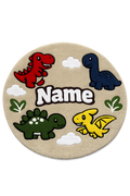 Personalized Kids Dinosaur Rug – Custom Name Tufted Rug for Boys Room | Handmade Dinosaur Nursery Rug | Kids Bedroom Decor | 4FT Round Dino Rug