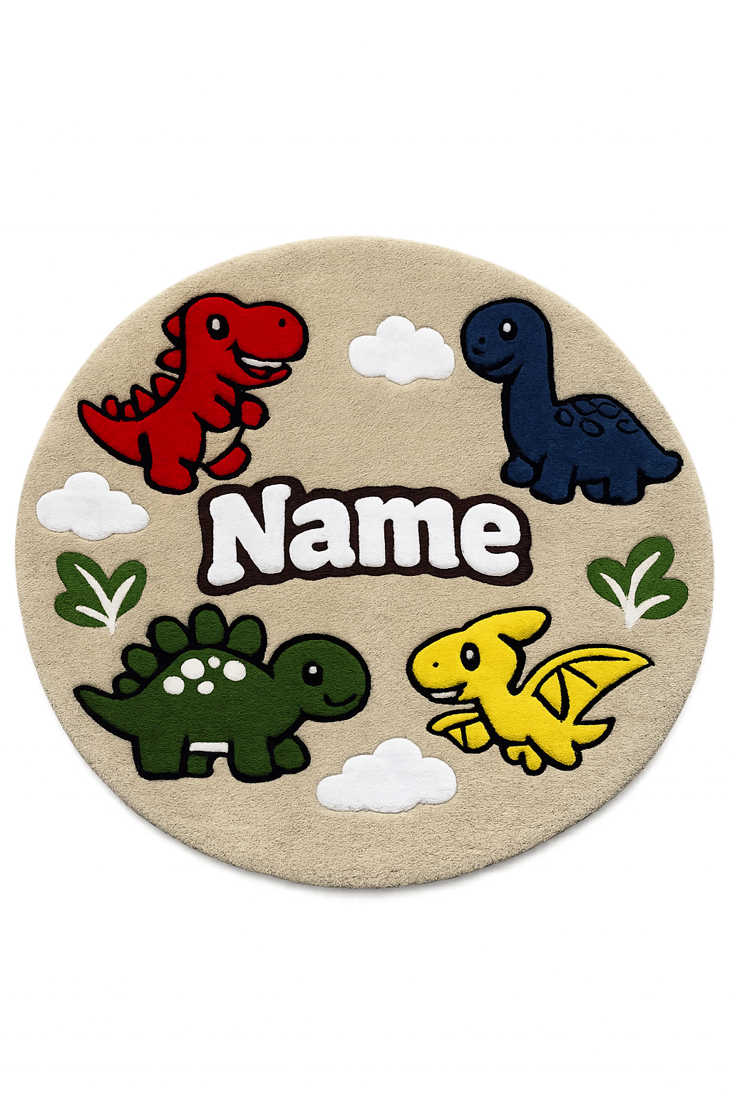 Personalized Kids Dinosaur Rug – Custom Name Tufted Rug for Boys Room | Handmade Dinosaur Nursery Rug | Kids Bedroom Decor | 4FT Round Dino Rug