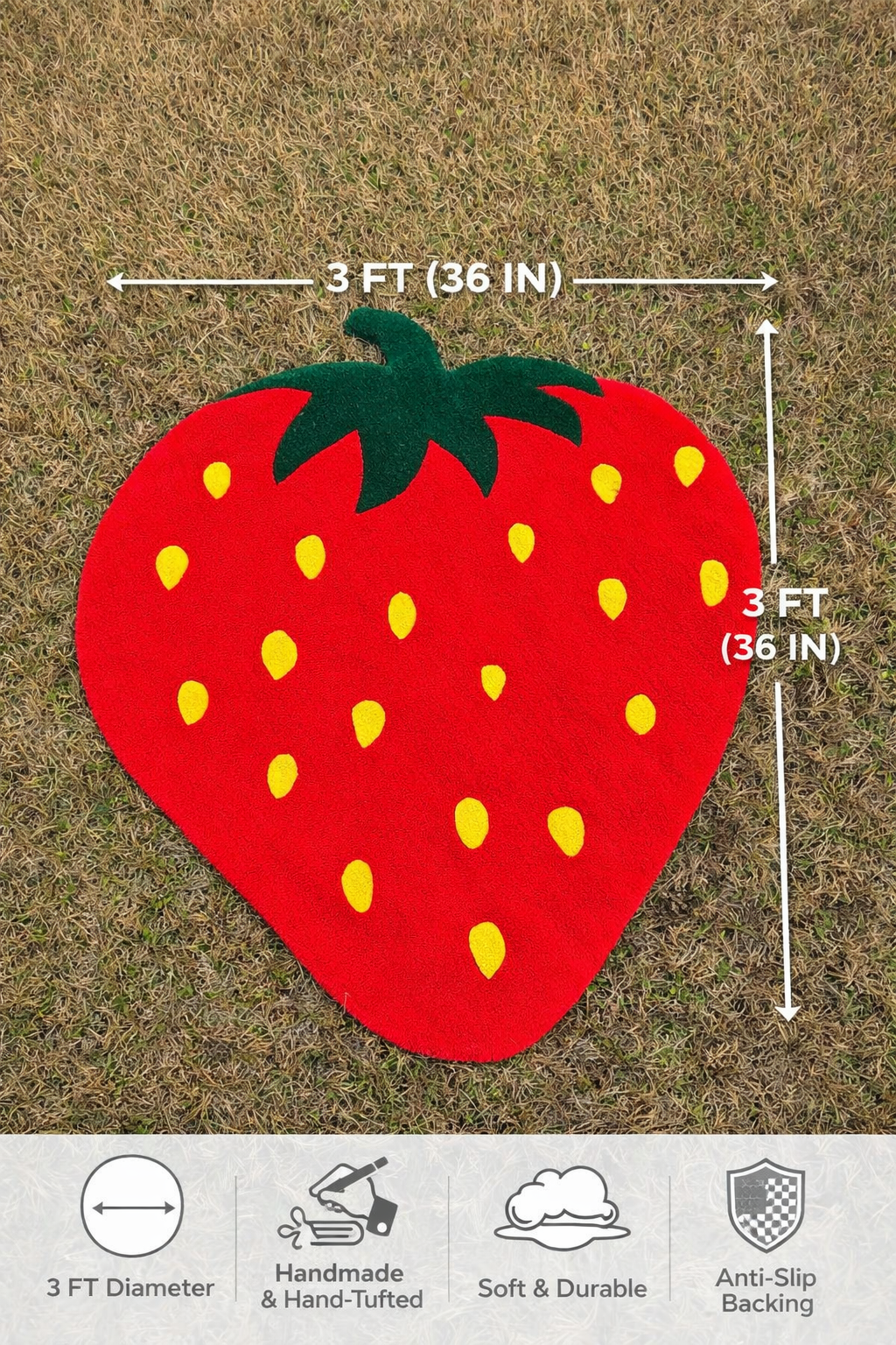 Strawberry Tufted Rug – Handmade Strawberry Shaped Rug | Cute Aesthetic Room Decor | Soft Kids Room Rug | Cottagecore Strawberry Carpet