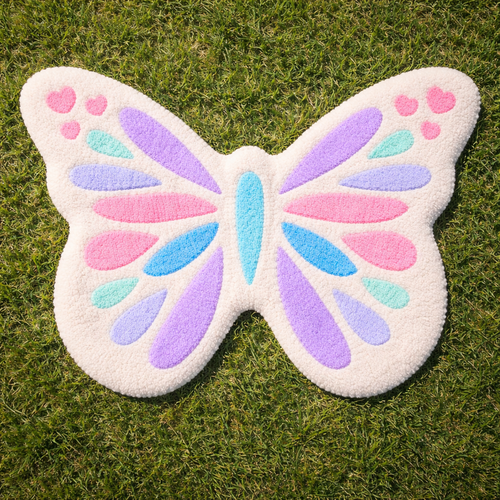 Pastel Butterfly Tufted Rug – Handmade Aesthetic Butterfly Rug, Cute Kawaii Room Decor, Soft Plush Area Rug for Bedroom & Dorm