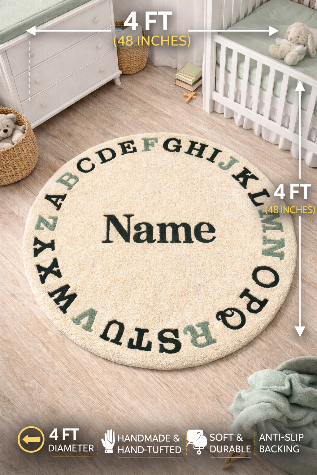 Personalized Alphabet Rug – Custom Name Kids Rug | Nursery Decor, Baby Room Rug, ABC Learning Rug, Handmade Tufted Carpet