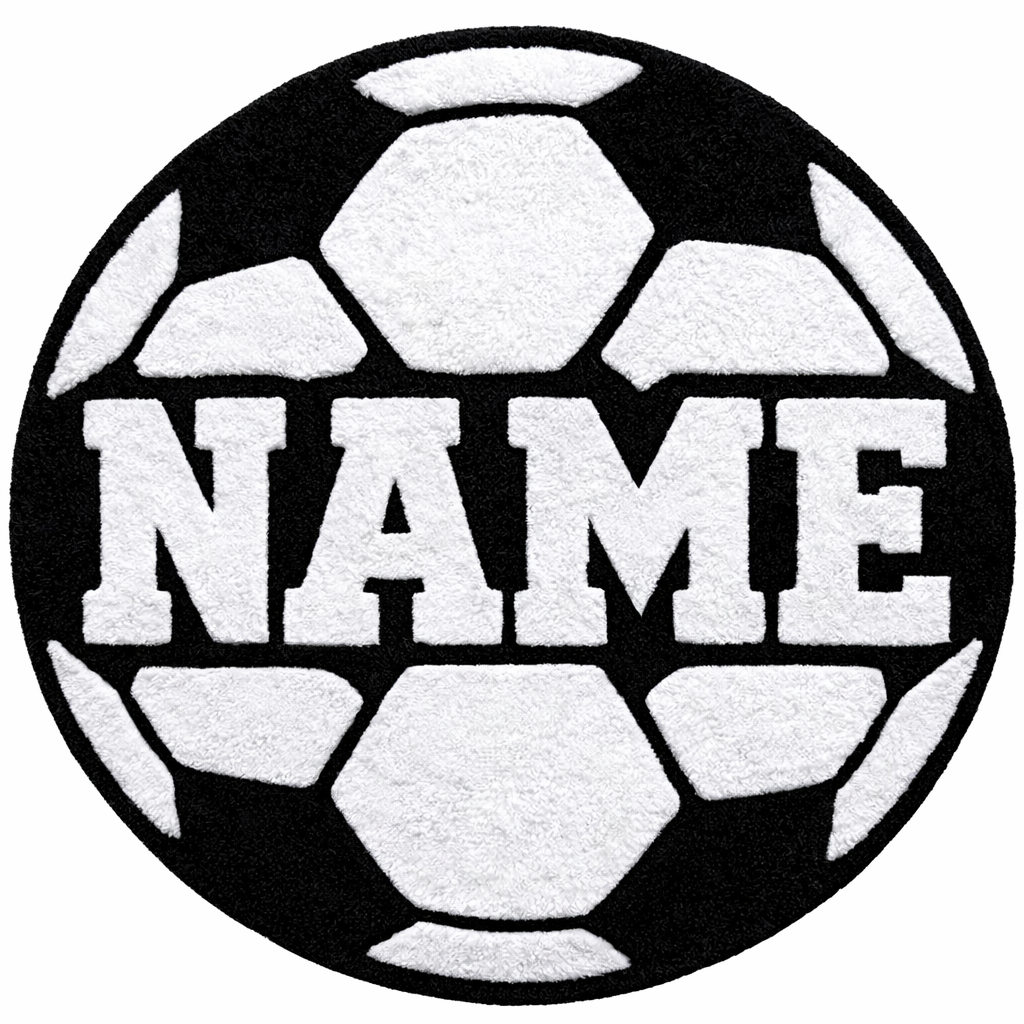 Personalized Soccer Ball Tufted Rug – Custom Name Soccer Rug | Handmade Sports Room Decor | Kids Soccer Bedroom Rug | Custom Soccer Gift USA